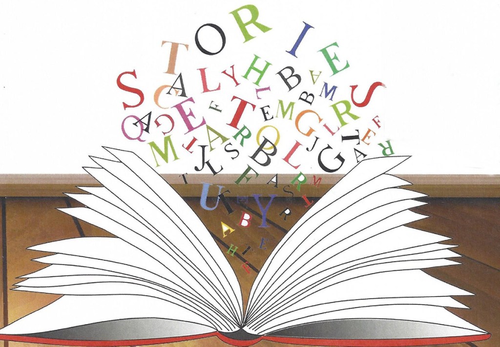 open book with words flying off the page